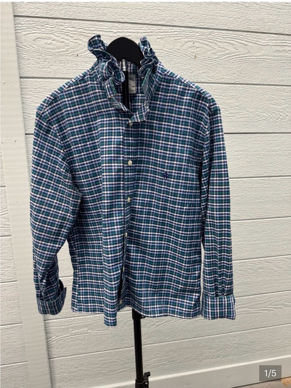 BOGO 1/2 off. B Brothers Green Plaid, Yellow Check shirts,ruffle collars $50 = 2 - Picture 2 of 3